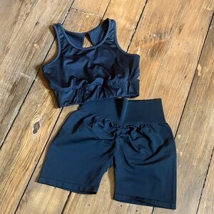 Joe Fresh Black Athletic Crop Top with High-Waist Black Shorts